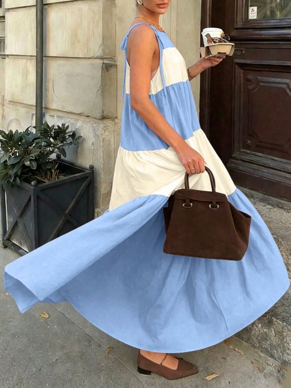 blue stripe Casual Women's Colorblock maxi dress - Picture 6 of 7